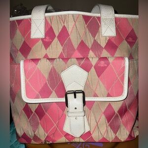 Vivienne Westwood Pink Argyle Tote Genuine Leather Made Italy Orb GUC Y2K